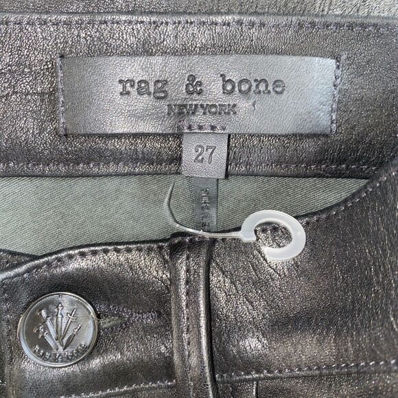 NWOT rag & bone | Black 100% Lamb Leather Jeans/Pants w/ White Stripes - Size 27 - Picture 9 of 12